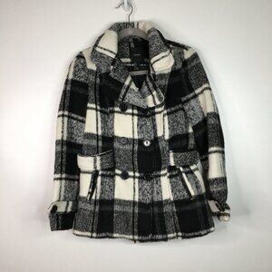 Forever 21 Black and White Plaid Double-Breasted Peacoat